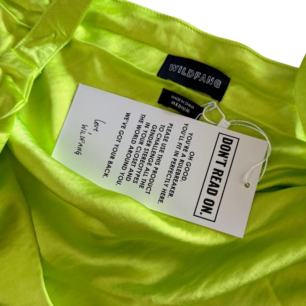 WILDFANG Empower Satin Cami Neon Green M NWT $68 - Picture 3 of 5